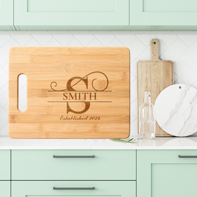Elegant Letter S Monogram Personalized Family Name Engraved Cutting Board (Creator Uploaded)