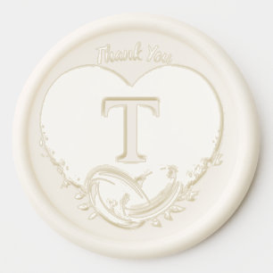 Elegant Letter T Heart Letterpress Wedding Rings Wax Seal Sticker