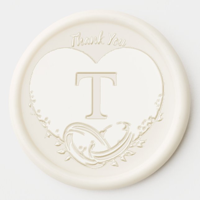 Elegant Letter T Heart Letterpress Wedding Rings Wax Seal Sticker (Front)