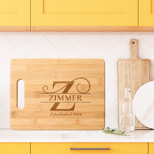Elegant Letter Z Monogram Personalized Family Name Engraved Cutting Board