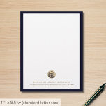Elegant Letterhead for Business with Custom Logo<br><div class="desc">Make a professional impression with our simple elegant letterhead for business with a customizable brushed metallic gold logo. The classic navy blue border and brushed gold seal logo emblem exude sophistication,  ideal for business professionals looking to leave a lasting impression. Use it for official communications,  agreements,  and client correspondence.</div>