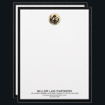 Elegant Letterhead with Gold Logo for Law Firms<br><div class="desc">Make a lasting impression with our elegant law firm letterhead, meticulously designed to elevate your professional correspondence. Featuring a striking gold logo at the top, this customizable letterhead exudes sophistication and prestige. Your law firm's name, address, and contact information are elegantly displayed in black classic typography in the lower thirds,...</div>
