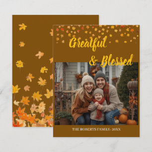 Elegant Lettering Custom Thanksgiving family photo Holiday Card