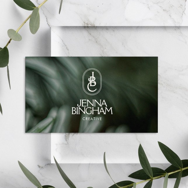 Elegant Lettering Monogram Logo Dark Green Photo Business Card (Creator Uploaded)