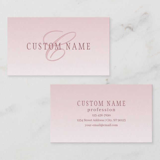 Elegant Lettering & Monogram | Rose Ombre Business Card (Front/Back)
