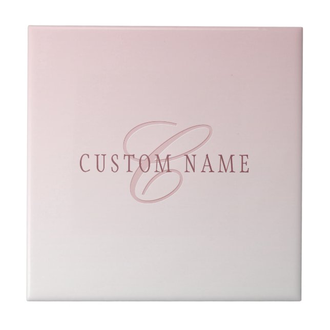 Elegant Lettering & Monogram | Rose Ombre Ceramic Tile (Front)
