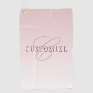 Elegant Lettering & Monogram Rose Ombre Golf Towel