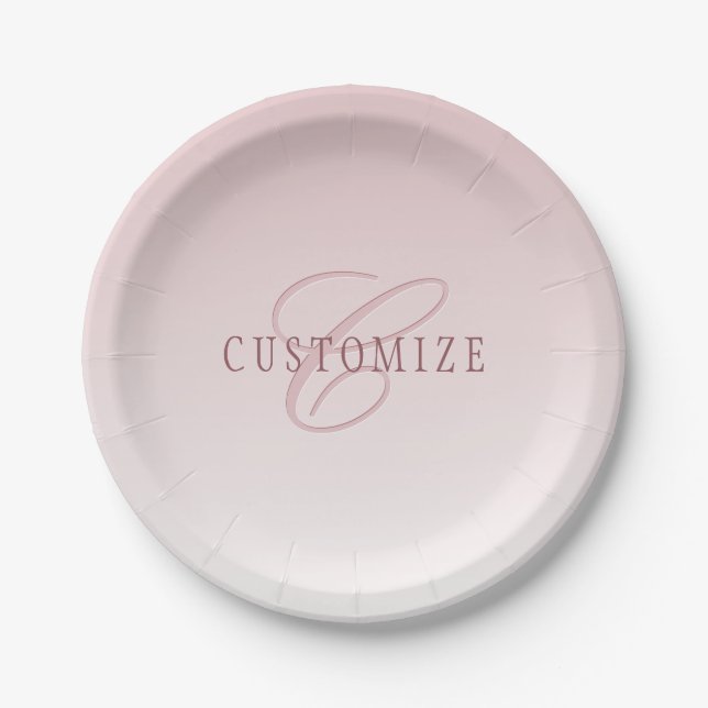 Elegant Lettering & Monogram | Rose Ombre Paper Plates (Front)