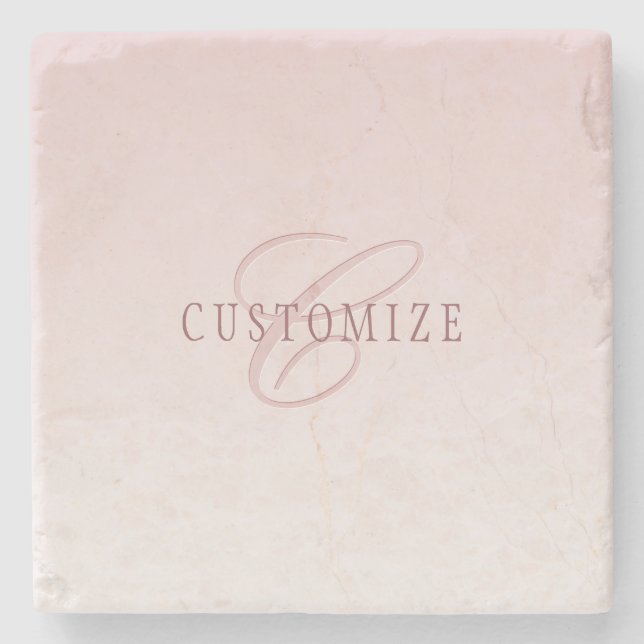 Elegant Lettering & Monogram | Rose Ombre Stone Coaster (Front)