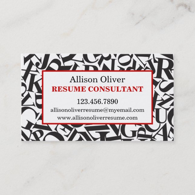 Elegant Letters Resume Consultant Business Card (Front)