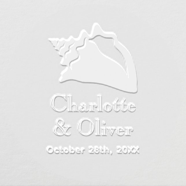 Elegant Lg Conch Seashell Couple Names Date Monogr Embosser (Design)