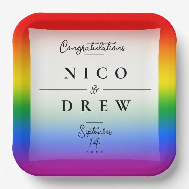 Elegant LGBTQ+ Pride Wedding  Paper Plates (Front)