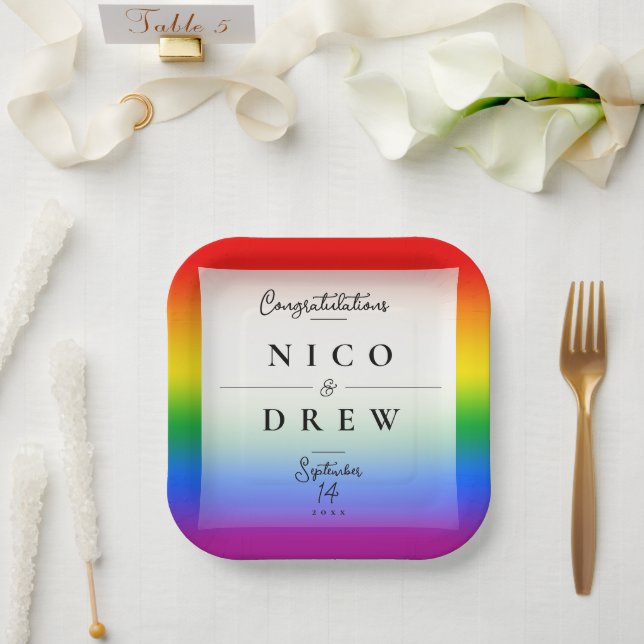 Elegant LGBTQ+ Pride Wedding  Paper Plates (Wedding)