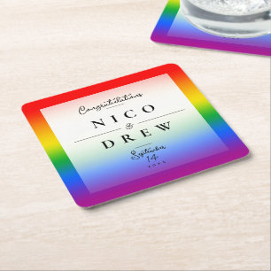 Elegant LGBTQ+ Pride Wedding  Square Paper Coaster