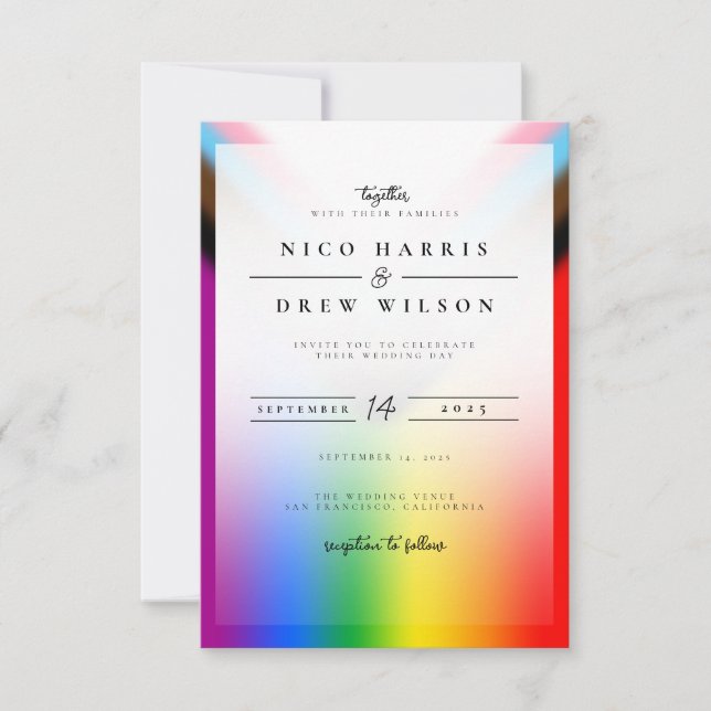 Elegant LGBTQ+ Progress Pride Wedding  Invitation (Front)