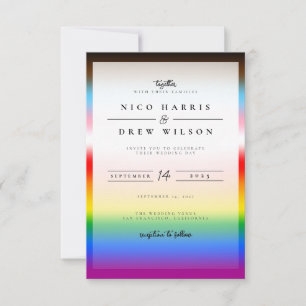 Elegant LGBTQ+ Progress Pride Wedding  Invitation