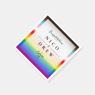 Elegant LGBTQ+ Progress Pride Wedding Napkins