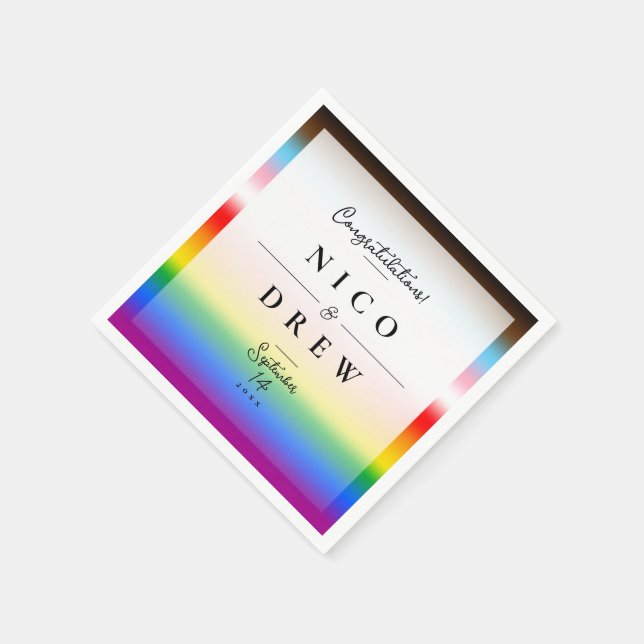 Elegant LGBTQ+ Progress Pride Wedding  Napkins (Corner)