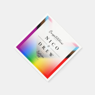 Elegant LGBTQ+ Progress Pride Wedding Napkins