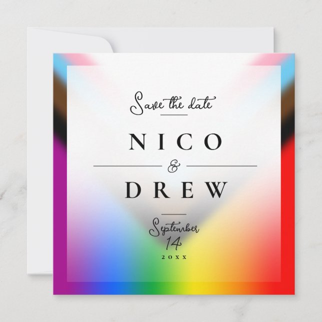 Elegant LGBTQ+ Progress Pride Wedding  Save The Date (Front)