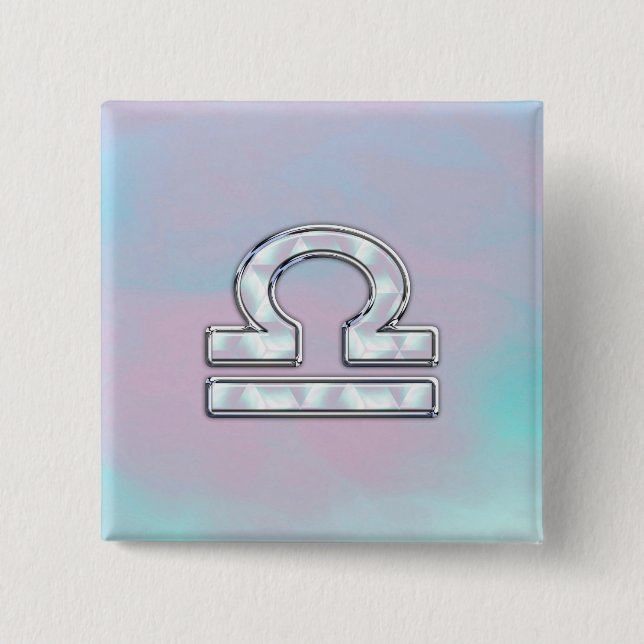 Elegant Libra Zodiac Sign Mother of Pearl Style Pinback Button (Front)