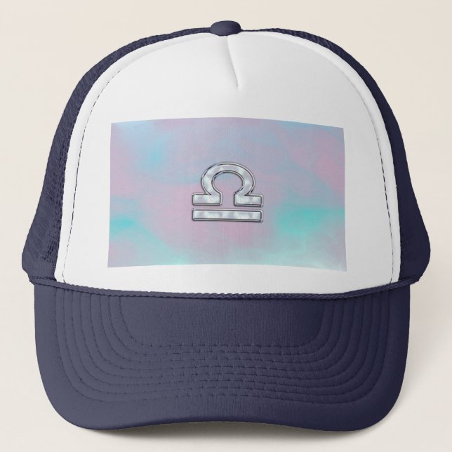 Elegant Libra Zodiac Sign Mother of Pearl Style Trucker Hat (Front)