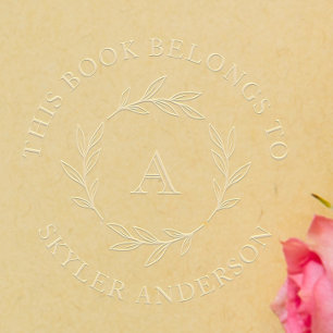 Elegant Library Books Custom Initial Botanical Embosser
