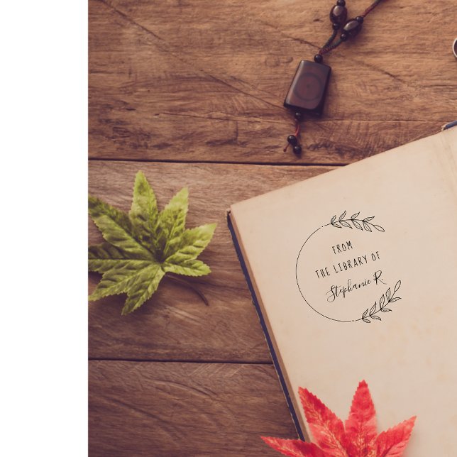 Elegant Library Books Hand-drawn Custom Name Rubber Stamp (Creator Uploaded)