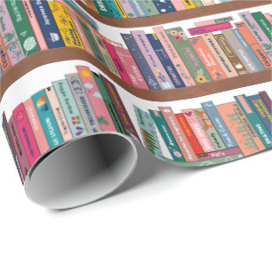 Elegant Library Bookshelf Pattern Wrapping Paper