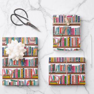 Elegant Library Bookshelf Pattern Wrapping Paper