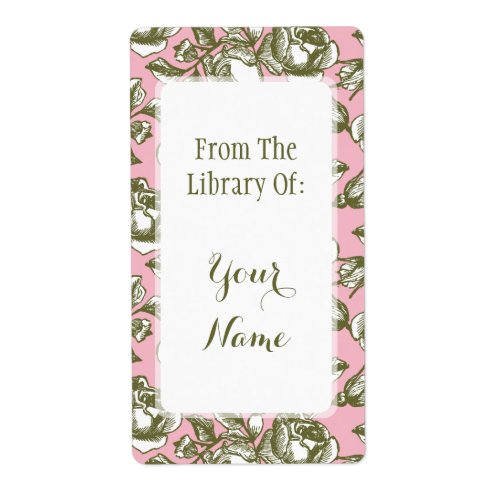 Elegant Library Of Gold Roses on Pink Bookpate Label