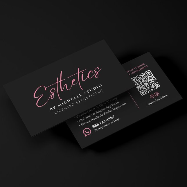 Elegant Licensed Esthetician Esthetics Script Pink Business Card (Elegant Licensed Esthetician Esthetics Script Pink Business Card
)