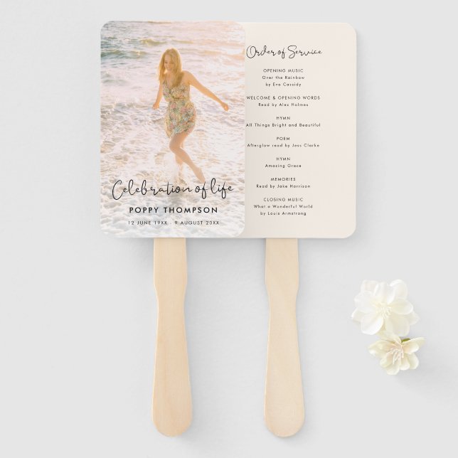 Elegant Life Celebration Order of Service Funeral Hand Fan (Front and Back)