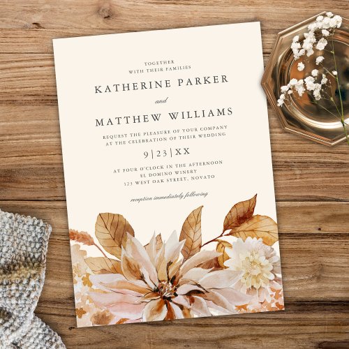 Elegant Light  Airy Autumn Watercolor Wedding Invitation