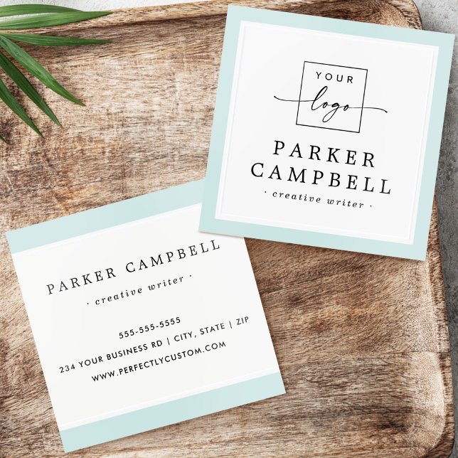 Elegant light aqua blue borders minimalist white foil business cards (Elegant light aqua blue borders minimalist white foil business cards)