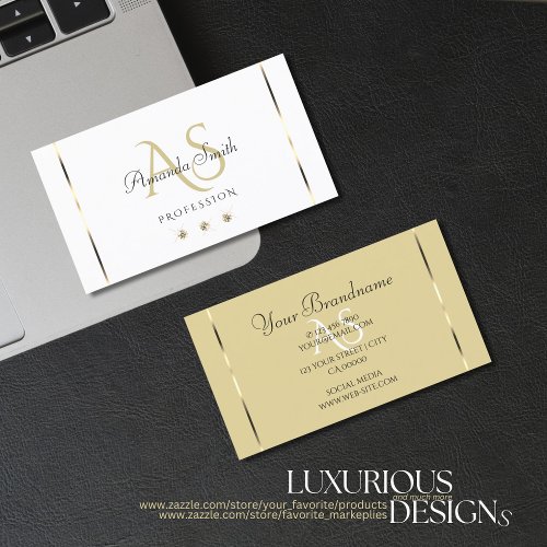 Elegant Light Beige and White Diamonds Initials Business Card