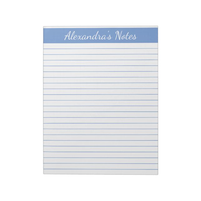 Elegant Light Blue 8.5x11 Letter Size Personalized Notepad (Rotated)