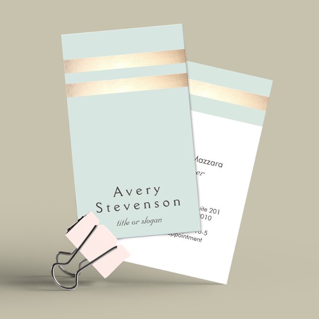 Elegant Light Blue and Faux Gold Foil Stripe Business Card (Creator Uploaded)