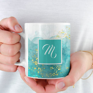Elegant Light Blue And Gold Custom Name Coffee Coffee Mug
