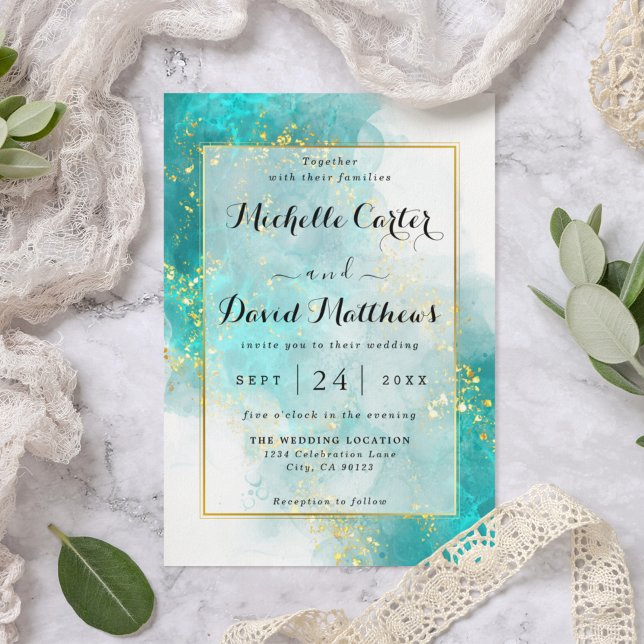 Elegant Light Blue And Gold Wedding Invitation (Creator Uploaded)
