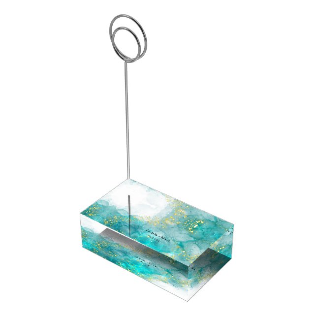 Elegant Light Blue And Gold Wedding Table  Place Card Holder (Corner)