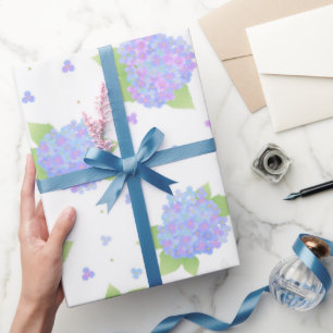 Elegant Light Blue and Purple Hydrangea Floral Pat Wrapping Paper