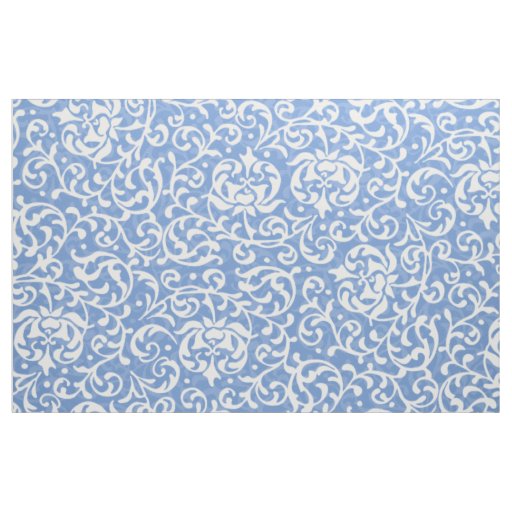 Elegant Light Blue and White Floral Damask Fabric
