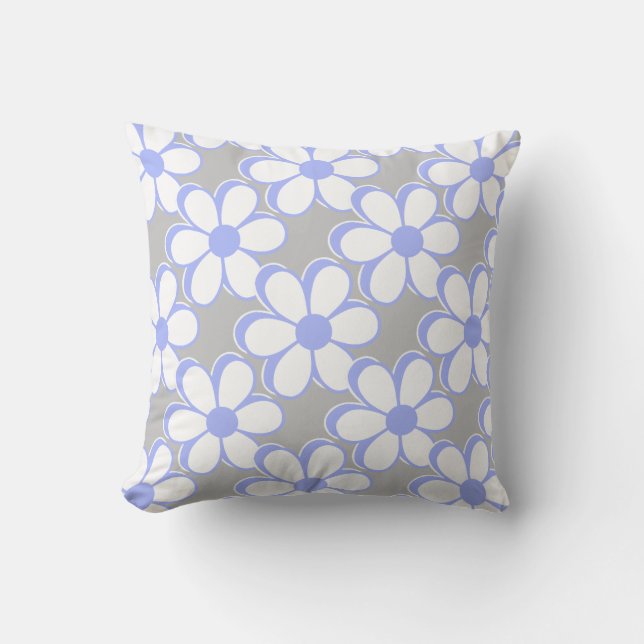 Elegant Light Blue and White Flowers on Light Gray Throw Pillow (Front)