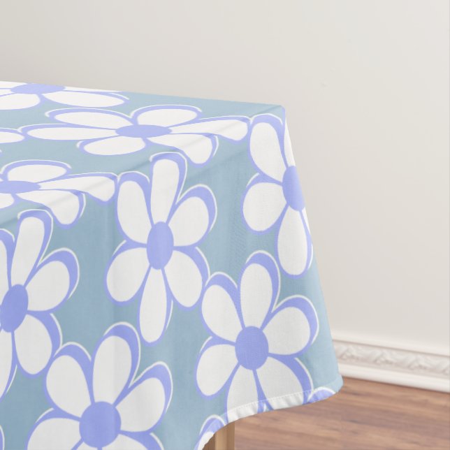 Elegant Light Blue and White Flowers Tablecloth (In Situ)