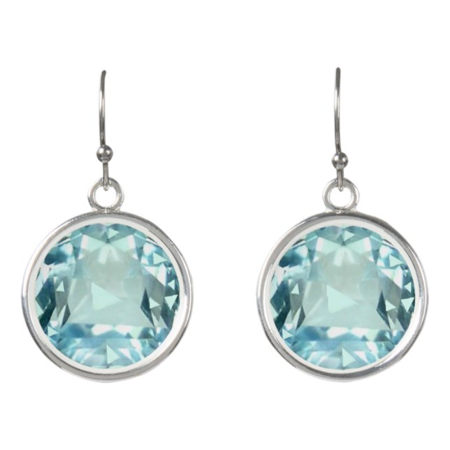 Elegant light blue aquamarine gemstone photo earrings (Front)