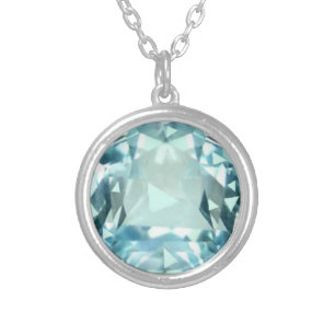 Elegant light blue aquamarine gemstone photo silver plated necklace