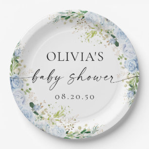 Elegant Light Blue Baby Shower Paper Plate