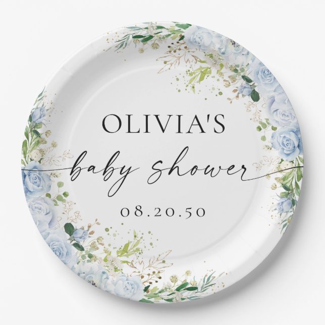 Elegant Light Blue Baby Shower Paper Plate (Front)
