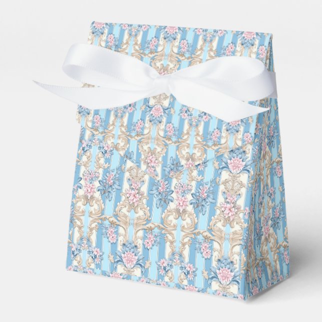 Elegant light blue baroque pattern favor boxes (Front Side)